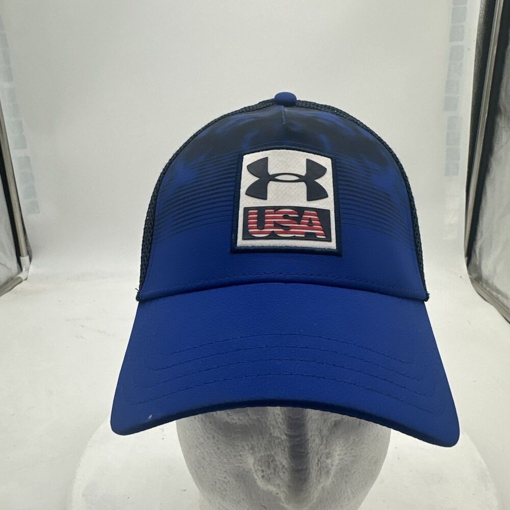 USA Under Armour Adjustable Trucker Hat Blues Camo Mesh Back